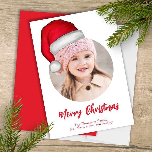 Funny Cute Santa Elf Funny Whimsical 1 Photo  Holiday Card (Merry Christmas cute whimsical photo greeting card with a single photo template. )
