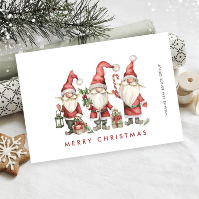Funny Cute Santa Gnomes Christmas Corporate Holiday Card (Creator Uploaded)