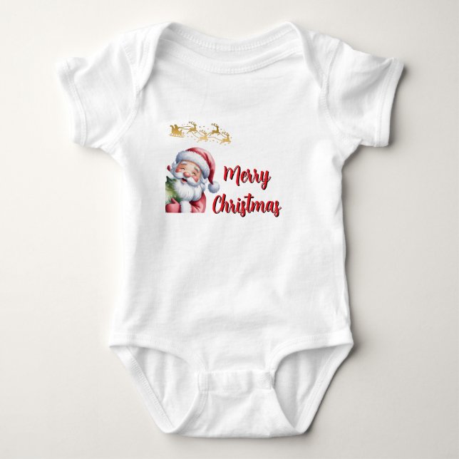 Funny Cute Santa & Typography Baby Bodysuit (Front)