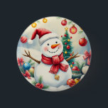 Funny Cute Seasonal Colourful Christmas Snowman  2 Inch Round Button<br><div class="desc">Merry Christmas</div>