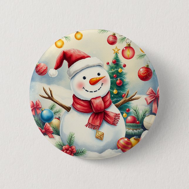 Funny Cute Seasonal Colourful Christmas Snowman  2 Inch Round Button (Front)