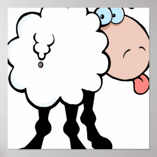 funny cute sheep sticking tongue out from behind poster