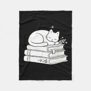 Funny cute sleeping cat and books cozy peaceful fleece blanket