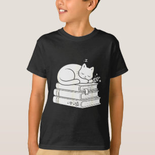 Funny cute sleeping cat and books cozy peaceful T-Shirt