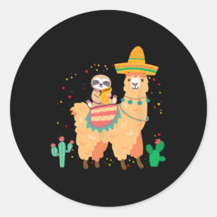 Funny Cute Sloth And Llama With Taco And Mexican S Classic Round Sticker