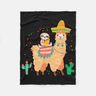Funny Cute Sloth And Llama With Taco And Mexican S Fleece Blanket