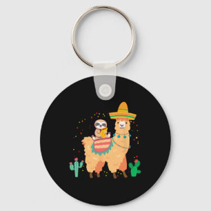 Funny Cute Sloth And Llama With Taco And Mexican S Keychain