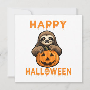 Funny Cute Sloth Holding Pumpkin