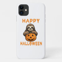 Funny Cute Sloth Holding Pumpkin