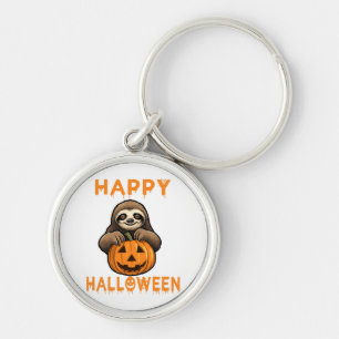 Funny Cute Sloth Holding Pumpkin Keychain
