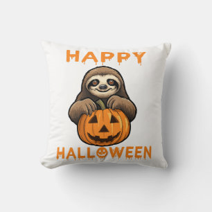 Funny Cute Sloth Holding Pumpkin Throw Pillow
