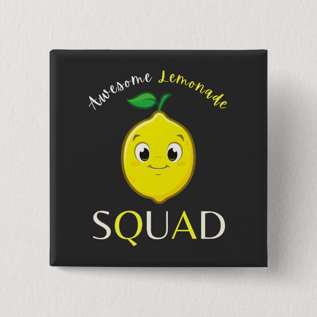 Funny Cute Smiling Lemon Awesome Lemonade Squad  2 Inch Square Button (Front)