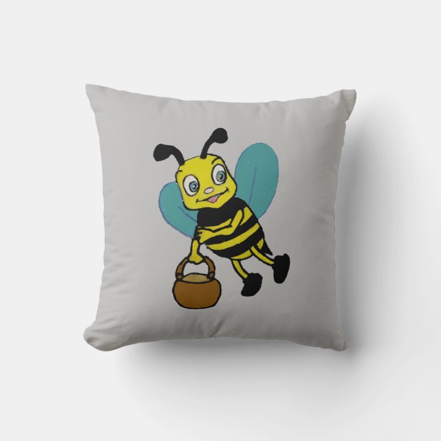 Funny cute smiling watercolor bee  throw pillow (Front)