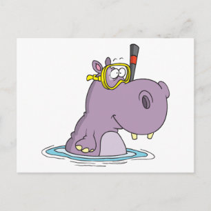funny cute snorkelling swimming hippo postcard
