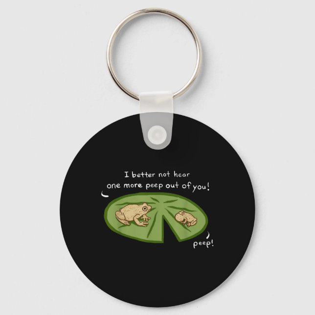 Funny Cute Spring Peeper Frogs Lilly Pad Pond Keychain (Front)