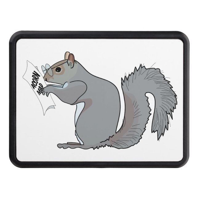 Funny Cute Squirrel Glasses Acorn Map Trailer Hitch Cover (Front)