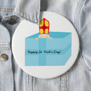 Funny Cute St. Nicholas Dutch Sinterklaas Kids Art 6 Inch Round Button