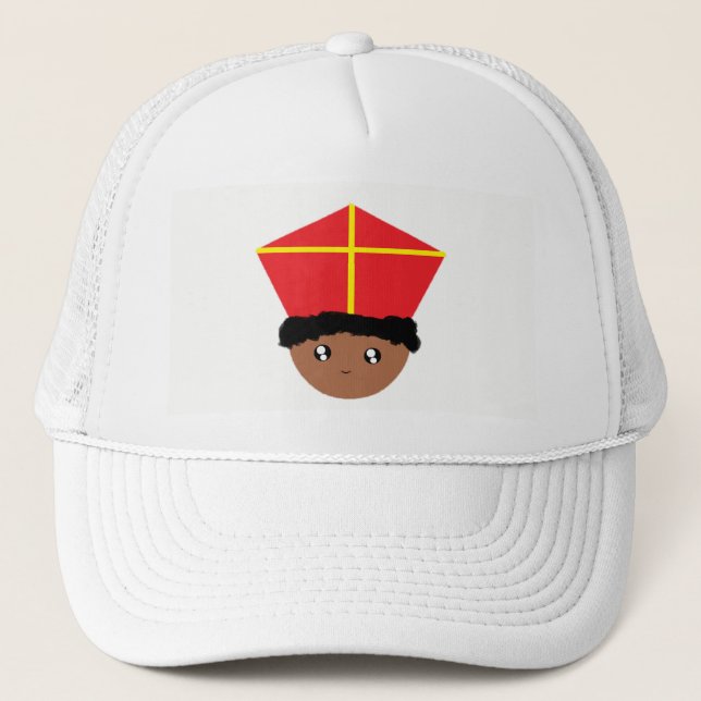 Funny Cute St. Nicholas Mitre Zwarte Piet Kids Art Trucker Hat (Front)