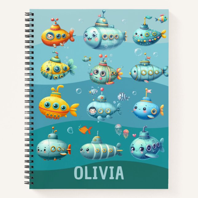 Funny Cute Submarine Pattern Notebook (Front)