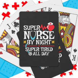 Funny Cute Super Tired Nurse Day Night Shift Playing Cards