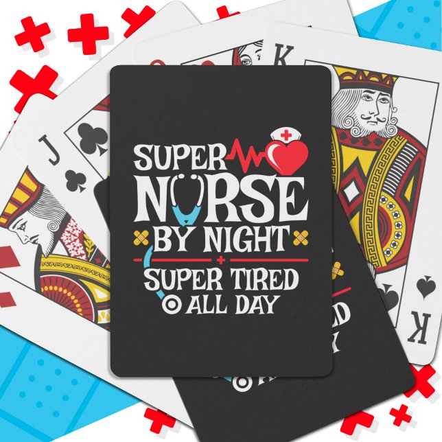 Funny Cute Super Tired Nurse Day Night Shift Playing Cards (Creator Uploaded)