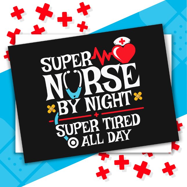 Funny Cute Super Tired Nurse Day Night Shift Postcard (Creator Uploaded)