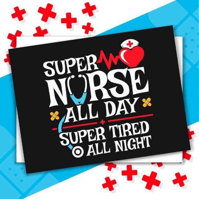 Funny Cute Super Tired Nurse Day Shift Night Postcard (Creator Uploaded)