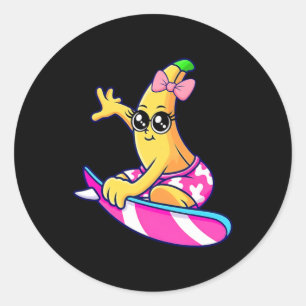 Funny Cute Surfing Banana Summer Fruit Cartoon Classic Round Sticker