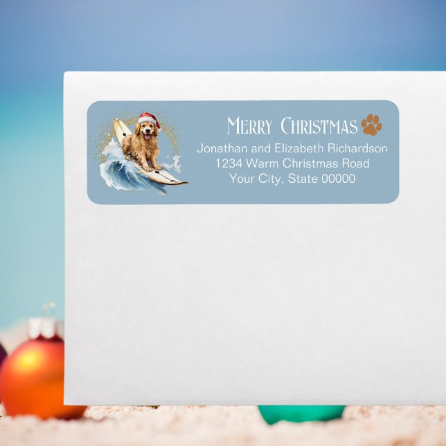 Funny Cute Surfing Dog Christmas Return Address (Creator Uploaded)