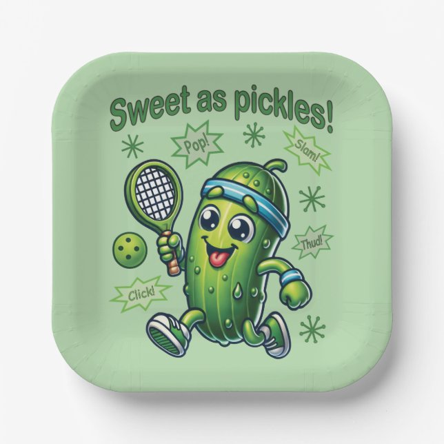 Funny Cute Sweet as Pickles Pickleball Paper Plate (Front)