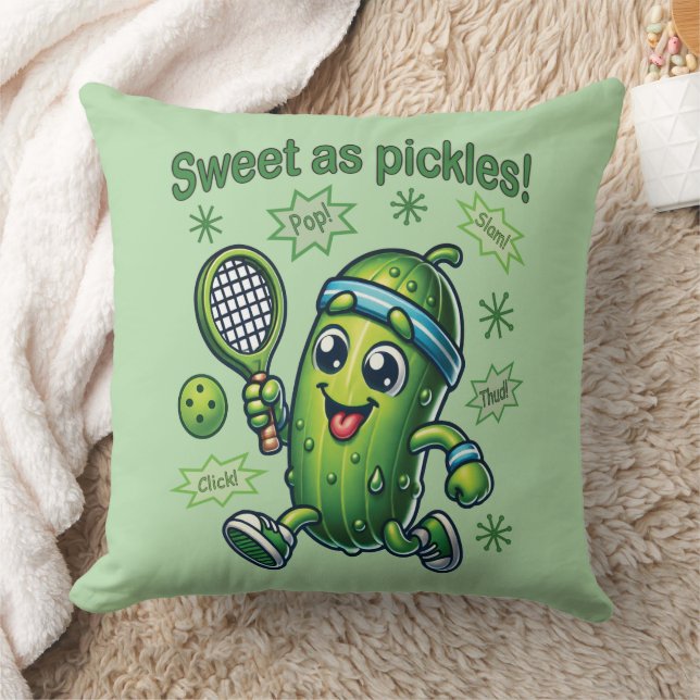 Funny Cute Sweet as Pickles Pickleball Throw Pillow (Blanket)
