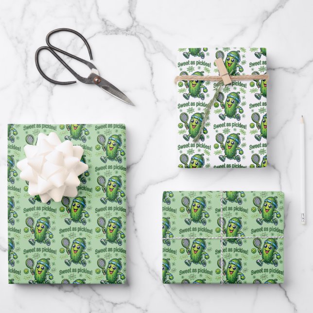 Funny Cute Sweet as Pickles Pickleball Wrapping Paper Sheet (Front)