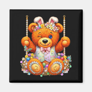 Funny cute teddy bear winking eyes easter basket magnet
