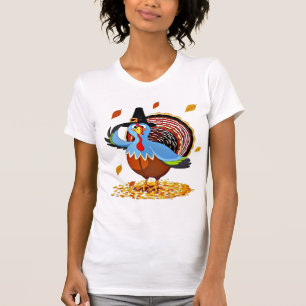Funny Cute Thanksgiving Turkey in a Pilgrim Hat T-Shirt