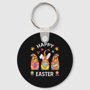 Funny cute three gnomes bunny holding egg happy keychain
