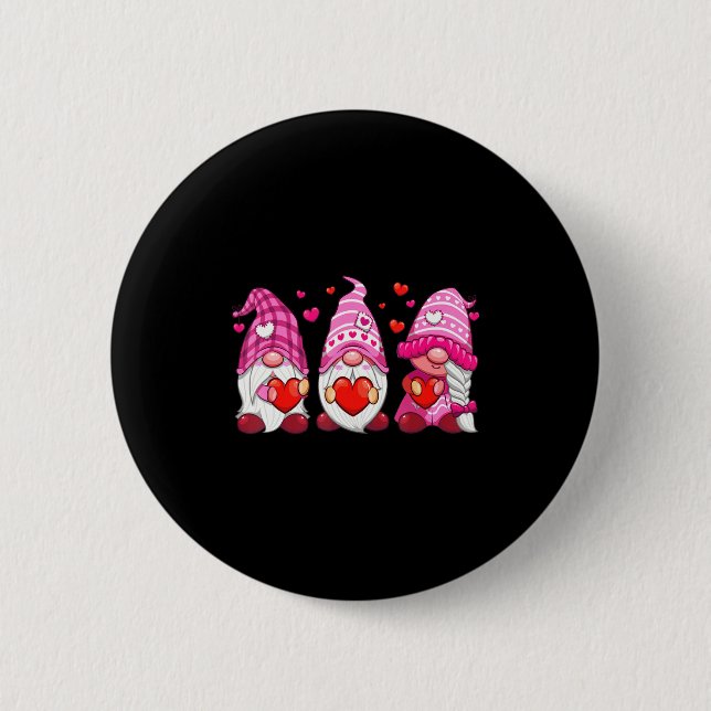 Funny Cute Three Gnomies Nk Hearts Matching Vale  2 Inch Round Button (Front)