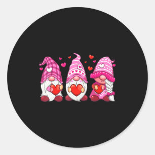 Funny Cute Three Gnomies Nk Hearts Matching Vale  Classic Round Sticker