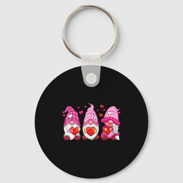 Funny Cute Three Gnomies Nk Hearts Matching Vale  Keychain (Front)