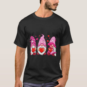 Funny Cute Three Gnomies Nk Hearts Matching Vale T-Shirt