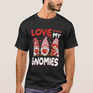 Funny Cute Three Gnomies Pink Hearts Matching Vale T-Shirt