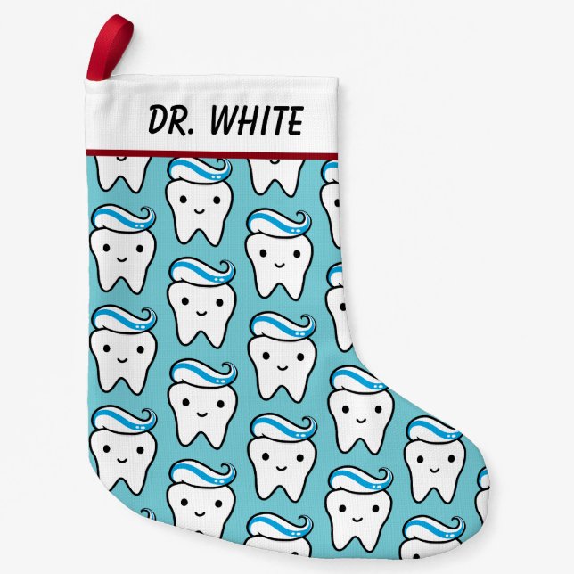 Funny Cute Tooth with Toothpaste Pattern Custom Small Christmas Stocking (Front)