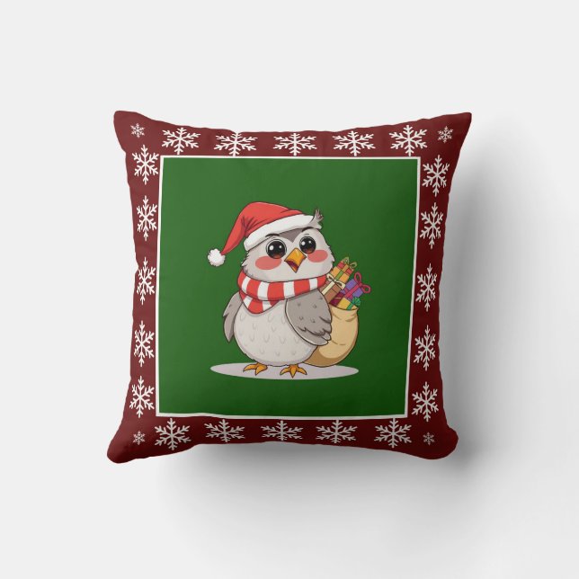 Funny Cute Trendy Stylish Elegant Owl Santa Claus Throw Pillow (Back)
