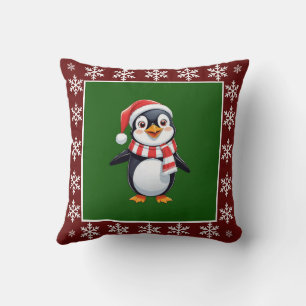 Funny Cute Trendy Stylish Penguin Merry Christmas  Throw Pillow