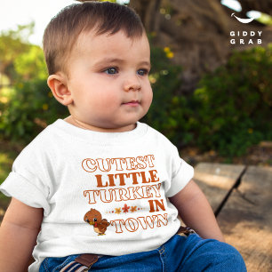 Funny Cute Turkey Thanksgiving Holiday Quote  Baby Bodysuit