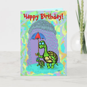 Funny cute turtles happy birthday card