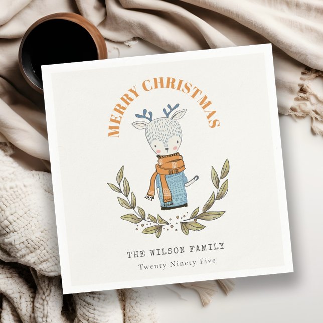 Funny Cute Ugly Sweater Leafy Reindeer Christmas Napkin (Creator Uploaded)