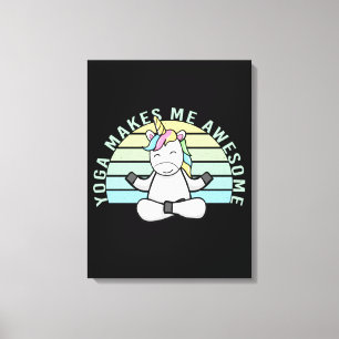 Funny cute unicorn doing yoga. funny yoga poses canvas print