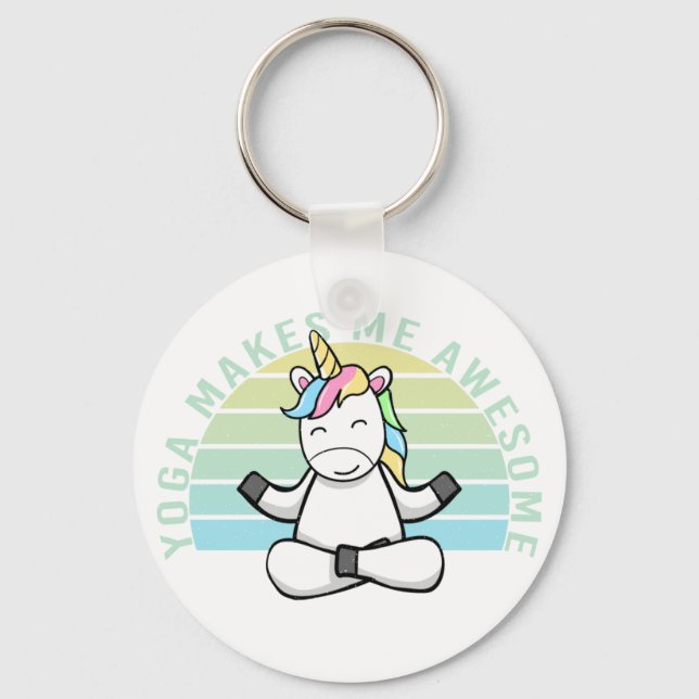 Funny cute unicorn doing yoga. funny yoga poses keychain (Front)