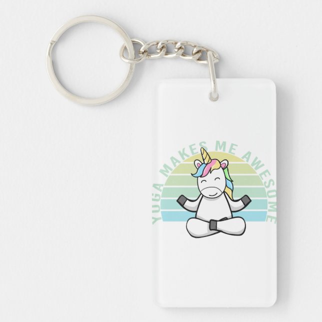 Funny cute unicorn doing yoga. funny yoga poses keychain (Front)