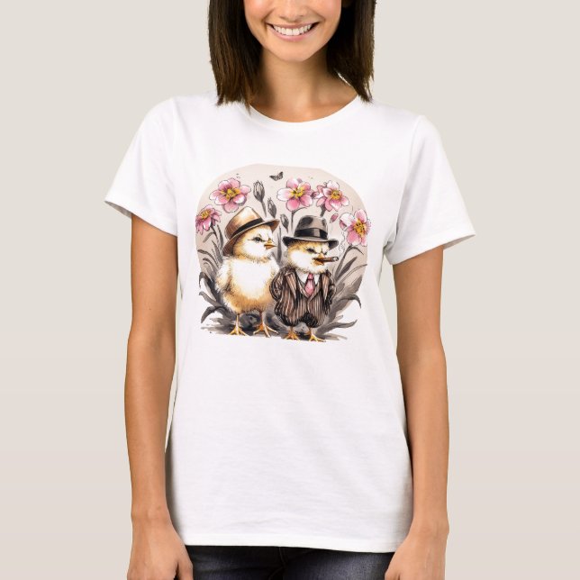 Funny Cute Vintage Easter Chicks T-Shirt (Front)